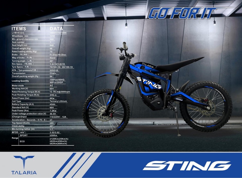 Elektrische brommer Talaria Sting R 4000 Elektro-Dirt Bike 